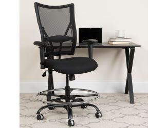 Big & Tall 400 lb. Rated Black Mesh Ergonomic Drafting Chair w/ Adjustable Arms