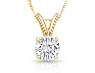 Bright White Round Lab Grown Diamond Prime Pendant with chain in 10K Yellow Gold 0.65ct, FG, SI2 I1