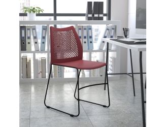 Home and Office Burgundy Sled Base Stack Chair with Air-Vent Back - Guest Chair