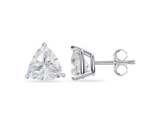 Bright White Pinnacle Trillion Lab Grown Diamond Stud, 14K White Gold 1.20ct,Color-GH,Clarity-VVS