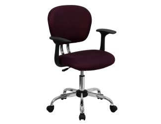 Mid-Back Burgundy Mesh Padded Swivel Task Office Chair with Chrome Base and Arms