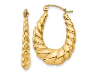 14k Polished Twisted Hollow Hoop Earrings