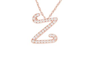PARIKHS Initial Pendant Alphabet 'Z' in CZ with chain in 925 Sterling Silver with Rose Plating