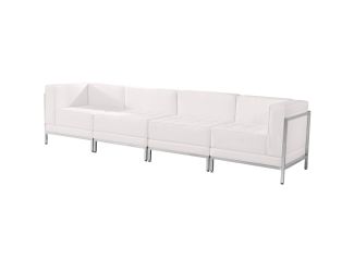 White LeatherSoft 4 Piece Modular Lounge Set with Taut Back and Seat