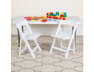 2 Pack Kids White Resin Folding Chair with White Vinyl Padded Seat