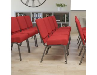 21"W Stacking Church Chair in Crimson Fabric - Silver Vein Frame