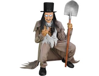 Motion Activated Crouching Grave Digger by Tekky, Premium Talking Halloween Animatronic, Plug-In or