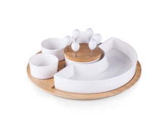 Symphony Appetizer Tray - Bamboo & White Ceramic