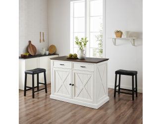 Clifton Kitchen Island W/Uph Saddle Stools