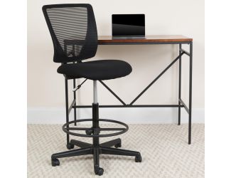 Mid-Back Mesh Drafting Chair with Black Fabric Seat and Adjustable Foot Ring