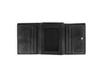 Women's Small Trifold Leather Wallet with Back Zip Pocket (Black)