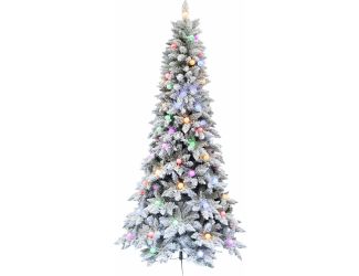 6.5-Ft. Slim White Tail Pine Snow-Flocked Christmas Tree with Colorful G40 Bulbs