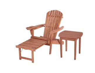 Oceanic Adirondack Chaise Lounge w/Ottoman & Beverage Holder & End Table - Walnut