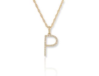 PARIKHS Diamond Initial 'P' Pendant Necklace in 18k Yellow Gold over Sterling Silver 0.10ct IJK-I2