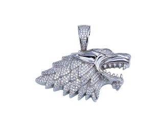 PARIKHS Men's Rhodium Plated CZ Wolf Hip Hop Pendant with chain in 925 Sterling Silver