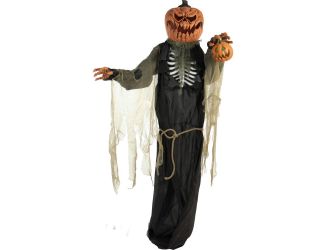 Life-Size Poseable Pumpkin Man with Lights and Sound, Indoor or Covered Outdoor Halloween Decoration