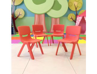 4 Pack Red Plastic Stack School Chair with 13.25"H Seat, K-2 School Chair