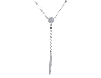 PARIKHS Rhodium Plated CZ Drop Bar Necklace in 925 Sterling Silver