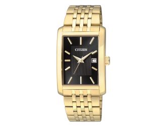 Citizen Men's Quartz Gold-Tone Stainless Steel Watch with Black Dial and Date