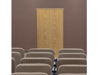 Stand-Up Wood Lectern in Oak with Adjustable Shelving and Slanted Top
