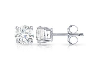 PARIKHS Round Diamond Stud White Gold Plated over 925 Sterling Silver 0.06 ct, IJK Color I3 Clarity