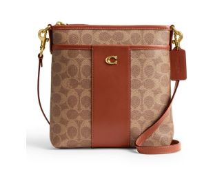 Colorblock Coated Canvas Signature Kitt Crossbody- Tan Caramel/Brass