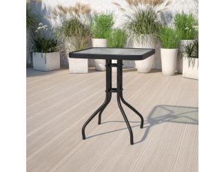 23.5" Square Tempered Glass Metal Table with Smooth Ripple Design Top