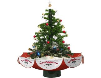 29-In. Musical Snowy Indoor Holiday Decor, Green Christmas Tree with Red Umbrella Base