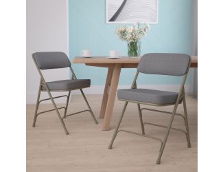 2 Pack 18.5"W Premium Curved Triple Braced Gray Fabric Metal Folding Chair