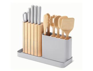 14pc Knife & Utensil Set Gray