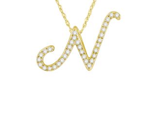 PARIKHS Diamond Initial Pendant Alphabet 'N' in 14K Yellow Gold over Sterling Silver 0.15ct , IJK-I3