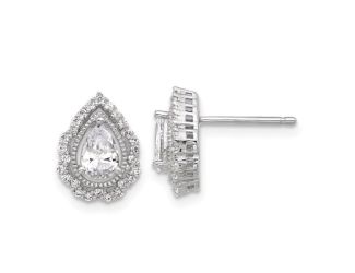 Sterling Silver Cheryl M Rhodium-plated CZ Teardrop Post Earrings