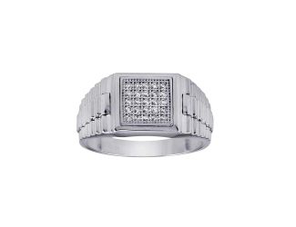 PARIKHS Men's Rhodium Plated Square CZ Ring in 925 Sterling Silver - Size-12
