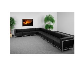 9 Piece Black LeatherSoft Modular Sectional Configuration - Stainless Steel Legs