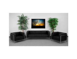Black LeatherSoft Modular Sofa & Chair Set with Taut Back and Seat