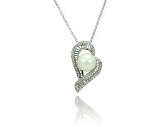 PARIKHS Rhodium Plated Micro Pave CZ Pearl Necklace in 925 Sterling Silver