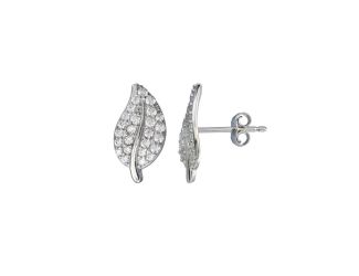 PARIKHS Rhodium Plated CZ Leaf Stud Earring in 925 Sterling Silver