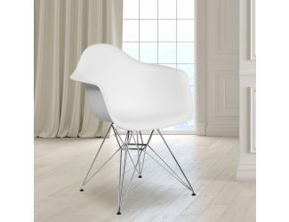 White Plastic Chair with Arms and Chrome Base - Accent & Side Chair