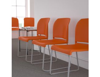 880 lb. Capacity Orange Full Back Contoured Stack Chair with Sled Base