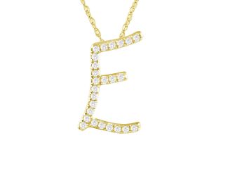 PARIKHS Initial Pendant Alphabet 'E' in CZ with chain in 925 Sterling Silver with Yellow Plating