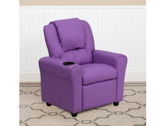 Contemporary Lavender Vinyl Kids Recliner with Cup Holder and Headrest