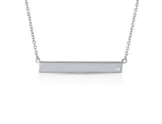 PARIKHS Rhodium Plated Bar Necklace with Diamond in 925 Sterling Silver