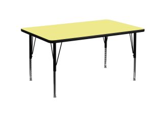 36"W x 72"L Rectangular Yellow Thermal Laminate Adjustable Activity Table