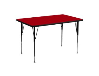 30"W x 48"L Rectangular Red Thermal Laminate Adjustable Activity Table
