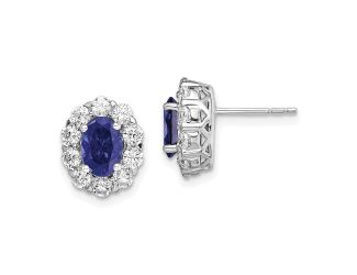 14K White Gold Lab Grown Diamond and Created Oval Blue Sapphire Fashion Earrings