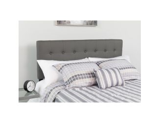 Button Tufted Upholstered Twin Size Headboard in Gray Vinyl