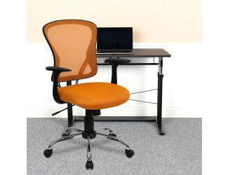 Mid-Back Orange Mesh Swivel Task Office Chair with Chrome Base and Arms