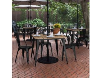 36" SQ Commercial Poly Resin Restaurant Table with Umbrella Hole - Brown/Black