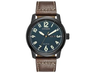 Men's Chandler Eco-Drive Watch, Brown Strap, Black Case and Blue Dial