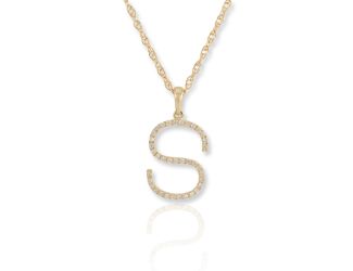 PARIKHS Initial Pendant Alphabet 'S' in CZ with chain in 925 Sterling Silver with Yellow Plating